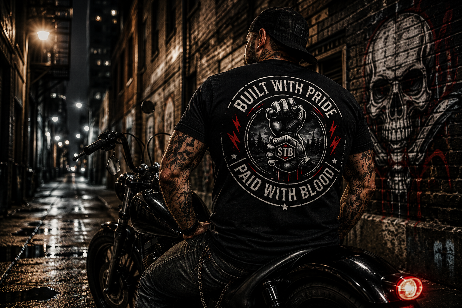 Slybone Threads Built With Pride Paid With Blood biker shirt motorcycle alley lifestyle