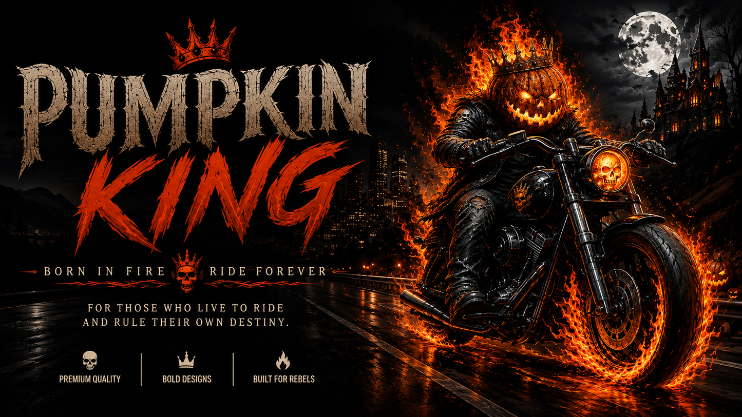Pumpkin King Biker Shirt | Halloween Motorcycle Graphic Tee | Slybone Threads