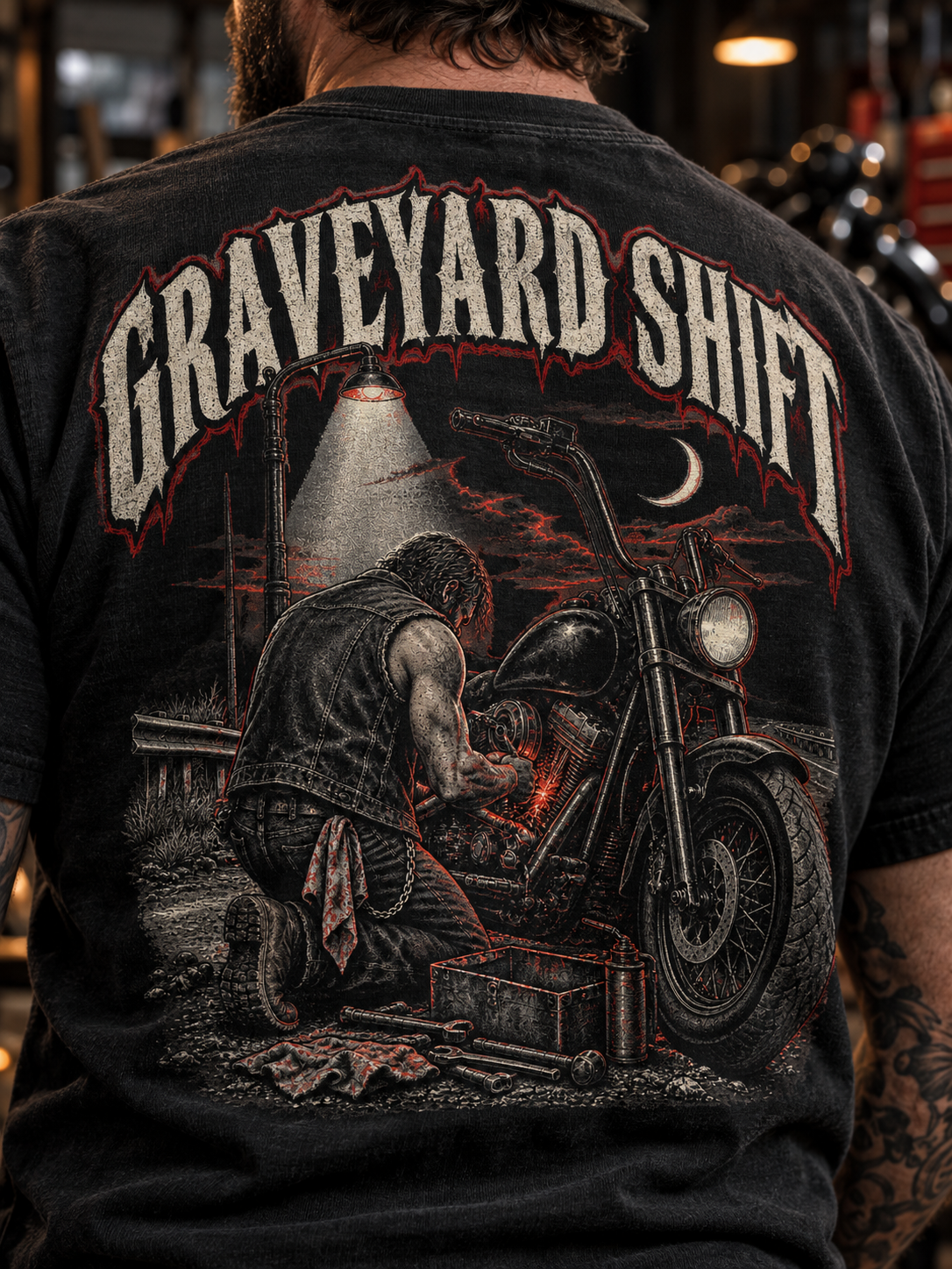 Graveyard Shift Motorcycle Graphic T-Shirt