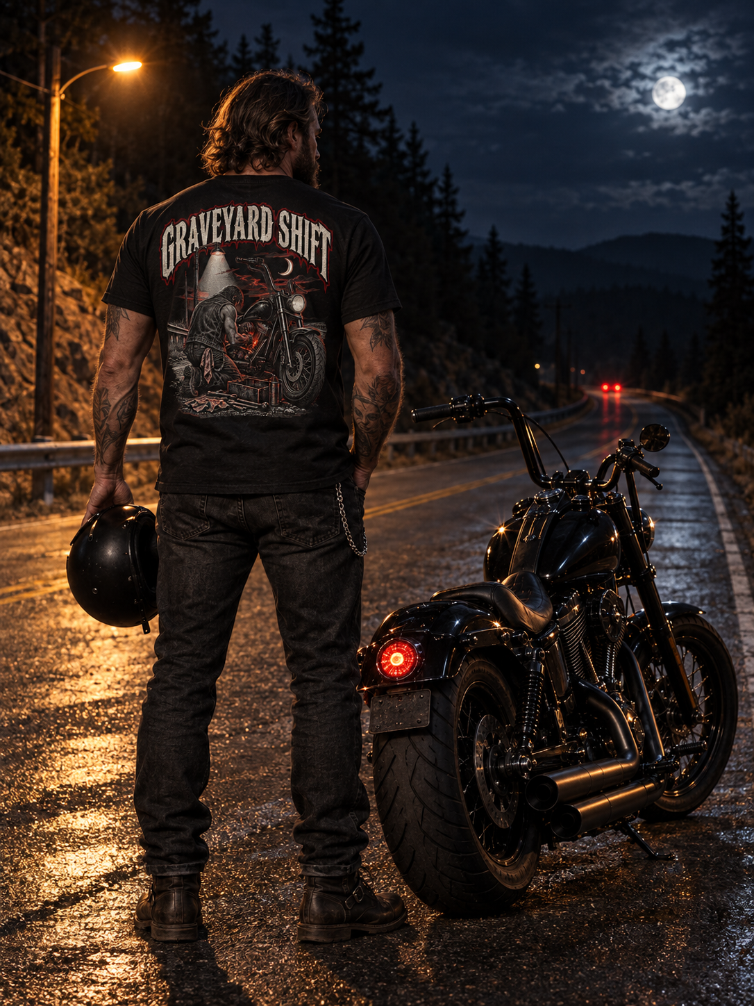Graveyard Shift Motorcycle Graphic T-Shirt