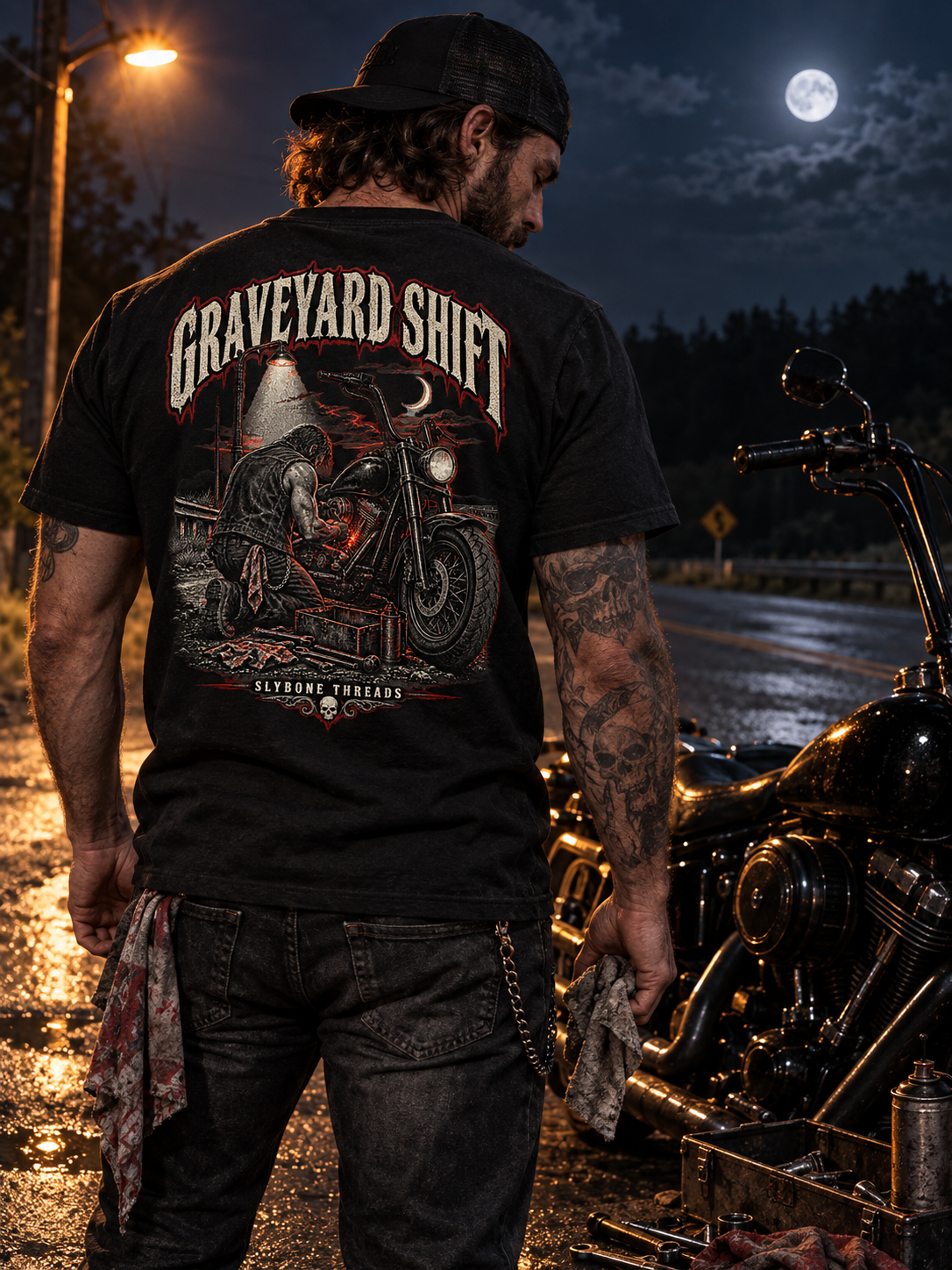 Graveyard Shift Motorcycle Graphic T-Shirt